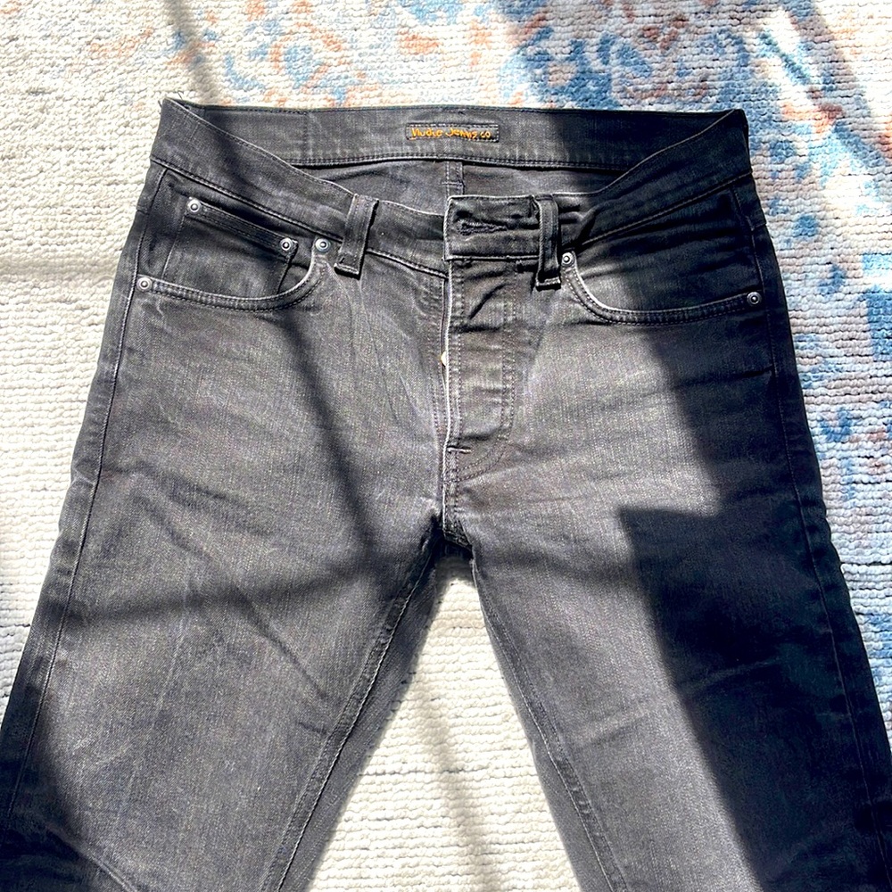 Nudie jeans in a black, washed out denim